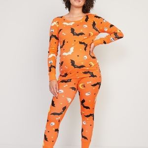 Maternity Halloween pajama set, orange with bats in XXL